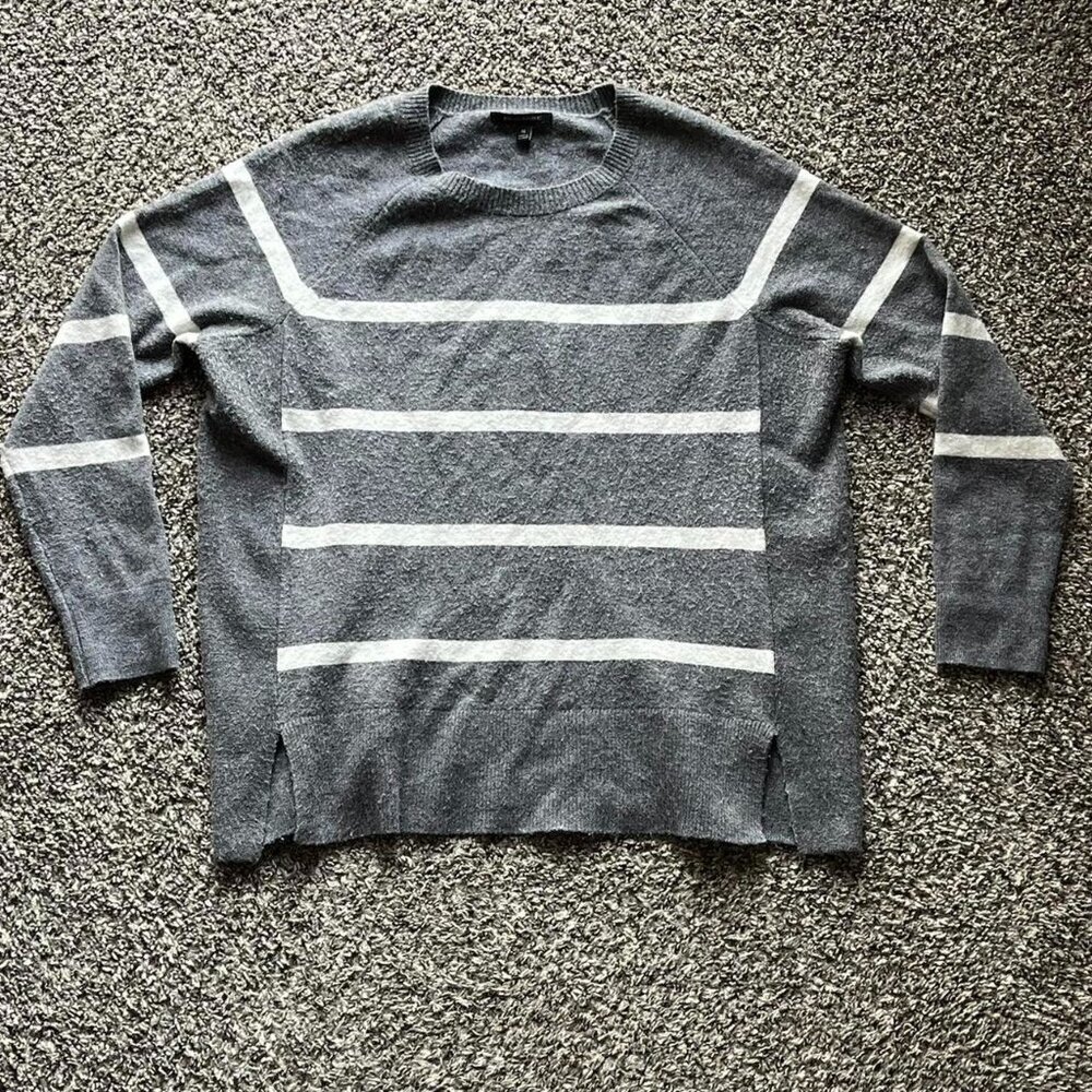 Banana Republic Sweater Mens Medium Gray Striped Wool Blend Classic Grandpacore